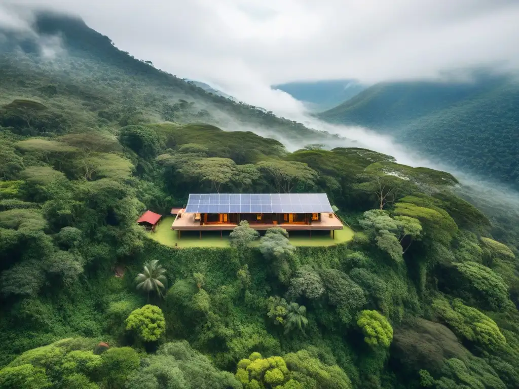 Alojamiento sostenible en parque nacional: ecolodge integrado en selva virgen, con paneles solares y actividades ecoamigables