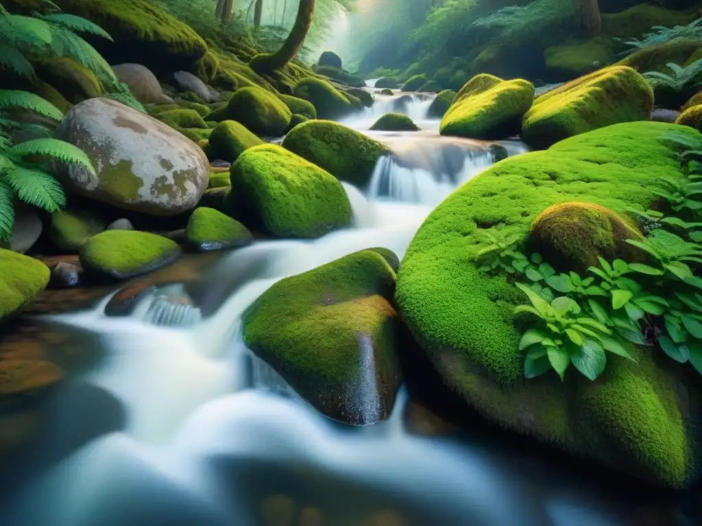 Armonía de piedra natural y verde exuberante en sereno bosque junto a arroyo