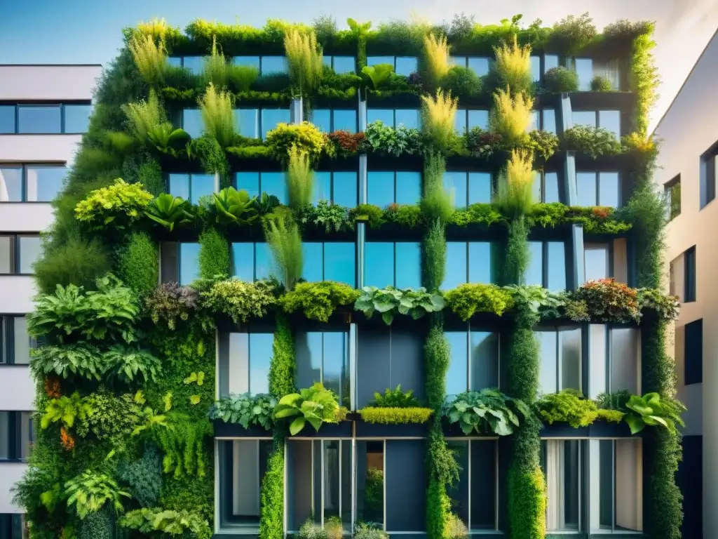 Arquitectura bioclimática: fachada cubierta de jardines verticales, un oasis urbano sostenible