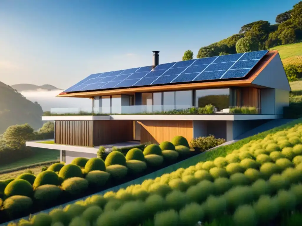 Arquitectura moderna con paneles solares integrados en perfecta armonía con la naturaleza