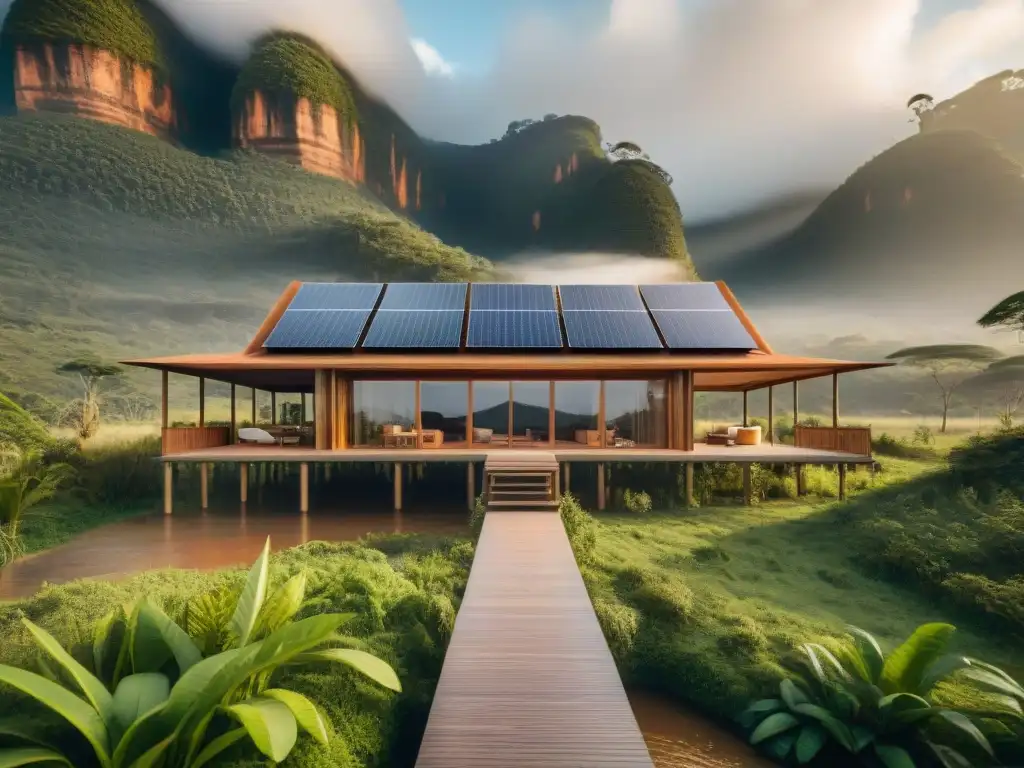 Arquitectura sostenible en Madagascar: Ecolodge integrado en la exuberante naturaleza, con huéspedes disfrutando de actividades ecoamigables