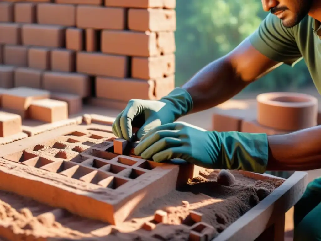 Un artesano crea adobes a mano bajo el sol, resaltando la arquitectura ecológica con adobes modernos