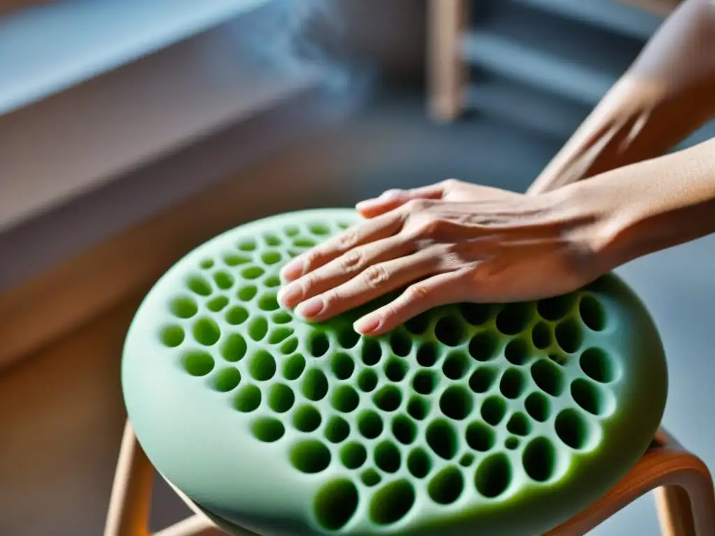 Un artesano crea con destreza una silla de bioplástico en un taller de diseño sostenible