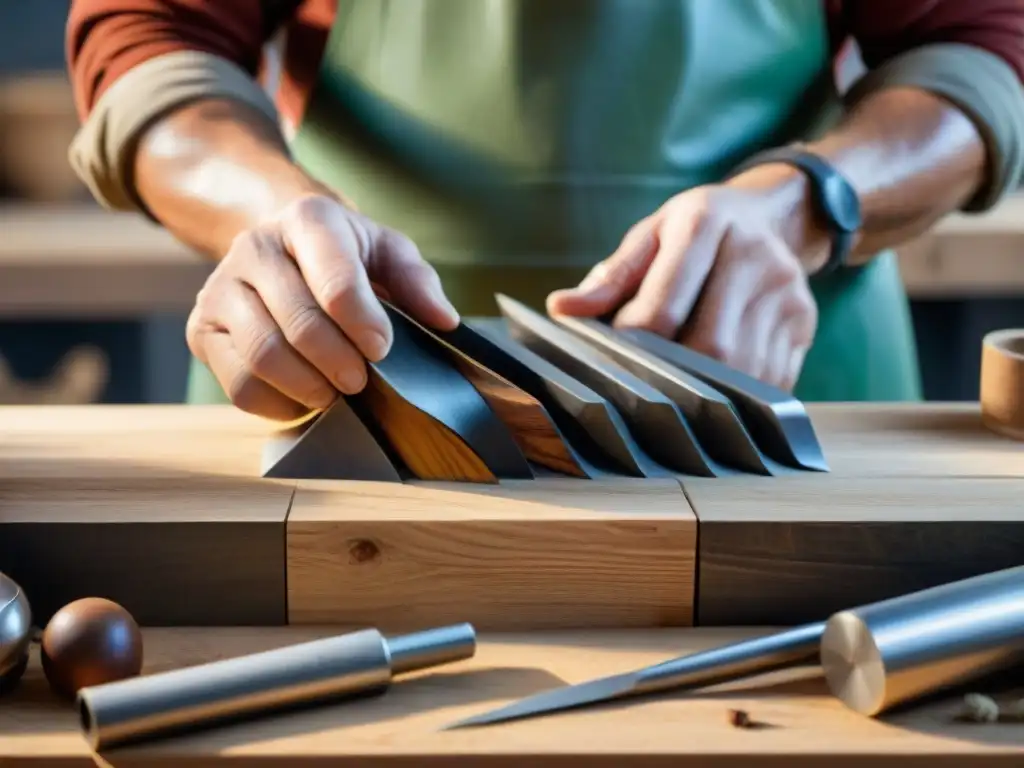 Escultor ecoamigable moldea arte detallado Un artesano esculpe una escultura con materiales sostenibles en un taller lleno de herramientas