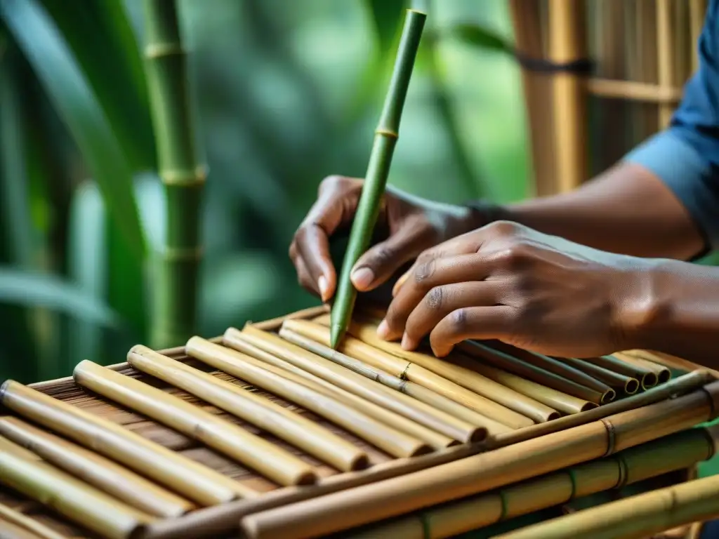 Un artesano experto crea una hermosa pieza de mobiliario de bambú, fusionando tradición y naturaleza en decoración sostenible