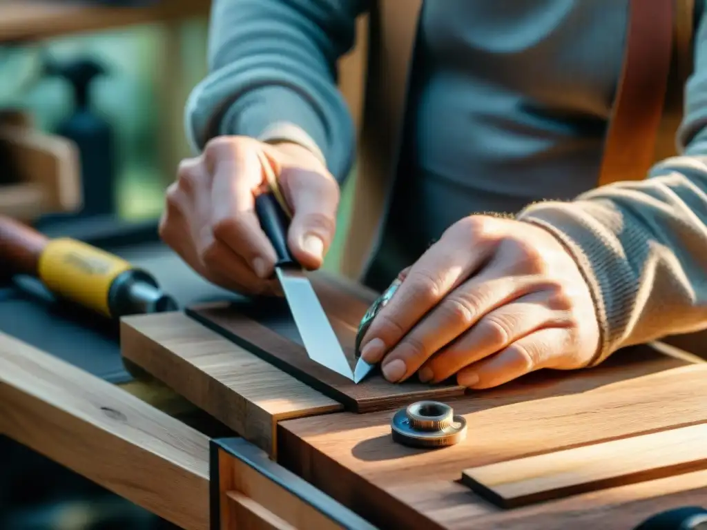 Artesano creando mesa de madera reciclada para diseño de viviendas ecológicas compactas