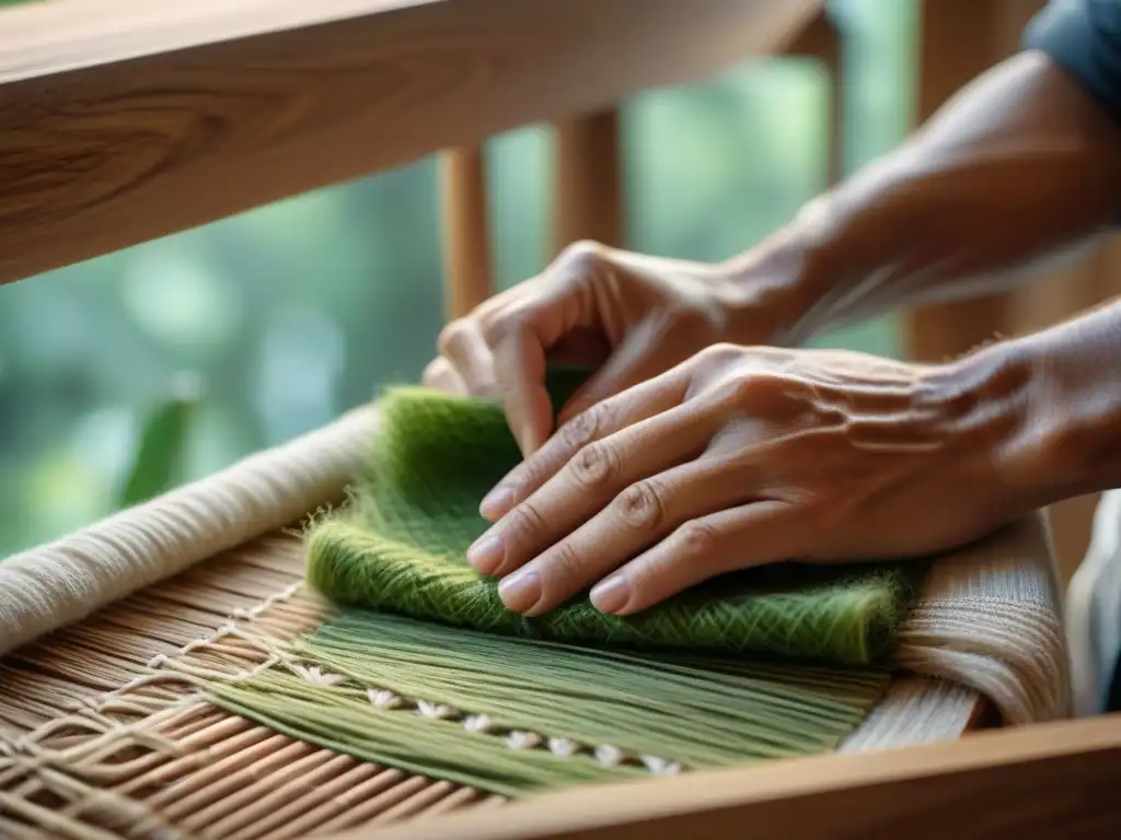 Artesano tejiendo mueble ecológico con fibras naturales