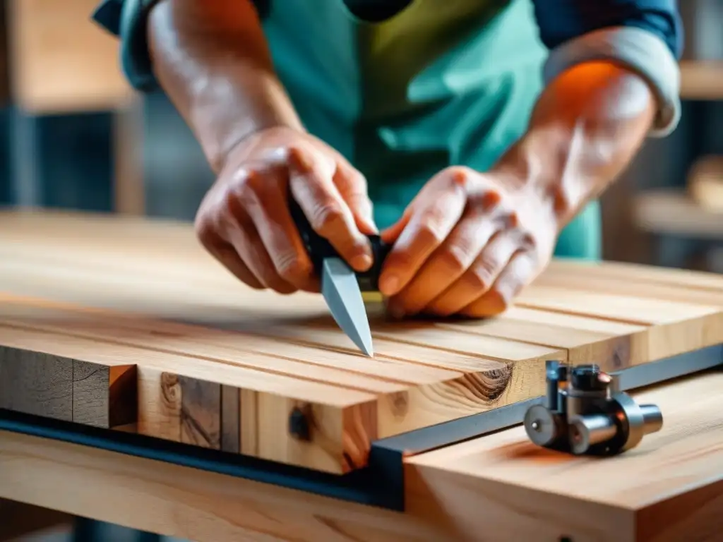 Un artesano crea muebles sostenibles de madera reciclada con dedicación y destreza