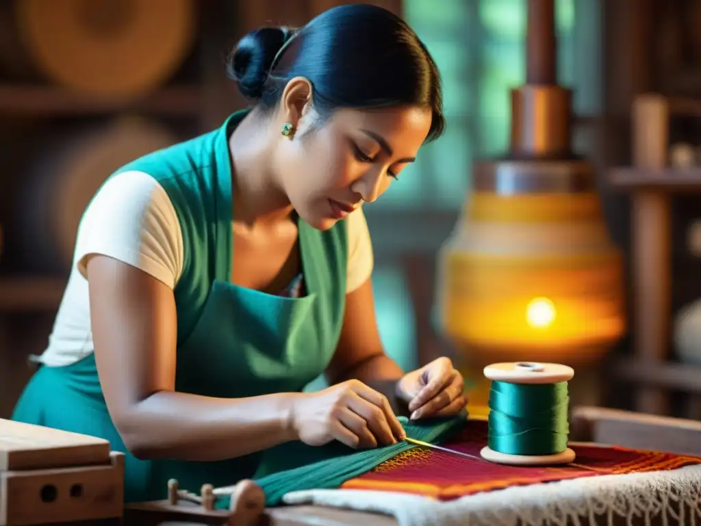 Un artesano creando una pieza textil colorida con técnicas tradicionales