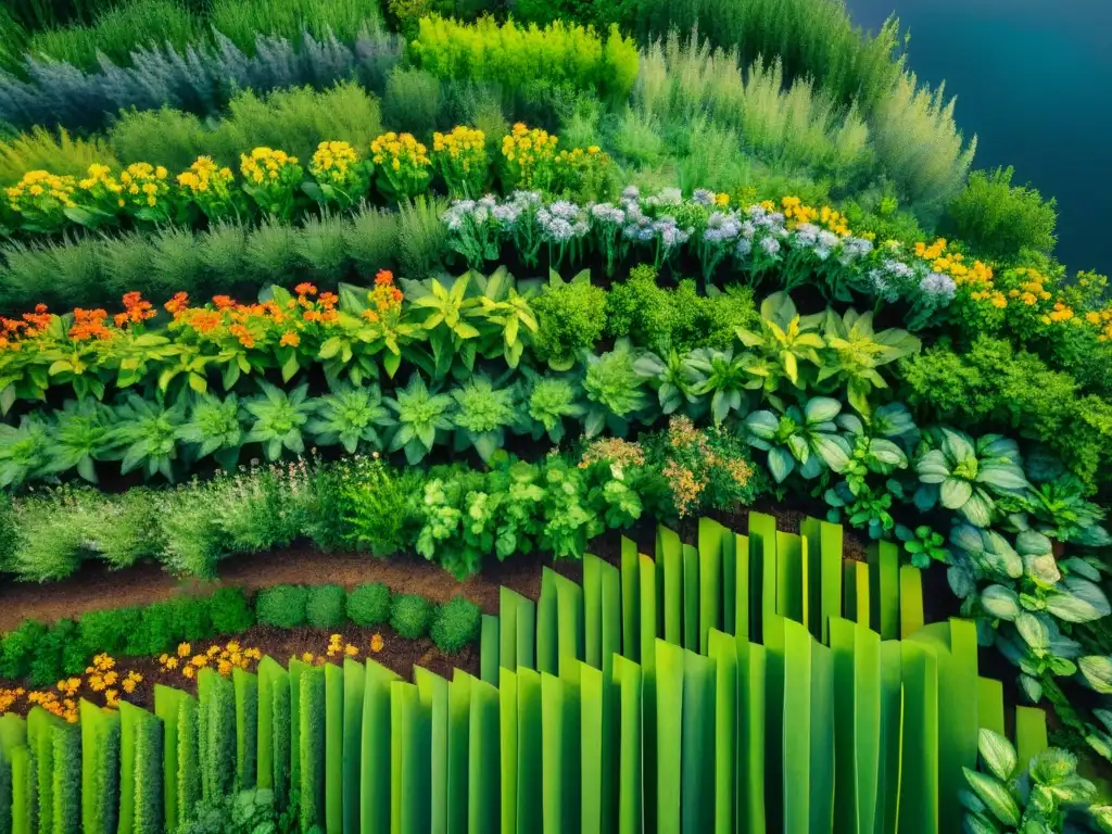 Un jardín en la azotea con plantas nativas en armonía y equilibrio, capturando la belleza y sostenibilidad