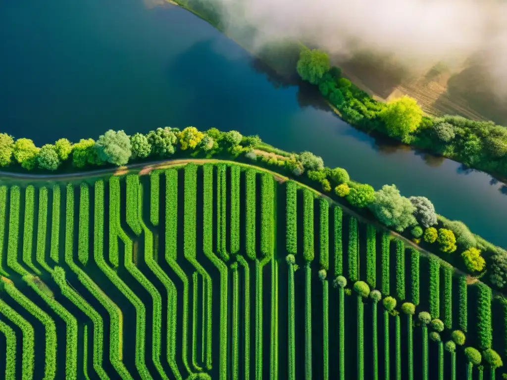 Beneficios recolección agua lluvia: Armonía entre naturaleza y tecnología en paisaje verde con sistemas de recolección de agua lluvia