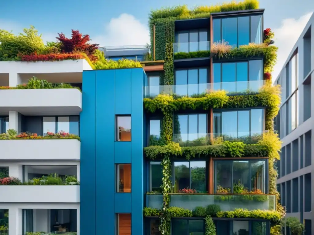 Diseño Biofílico Eficiencia Energética: Edificio ecoamigable integrado con vegetación, jardines verticales y luz natural