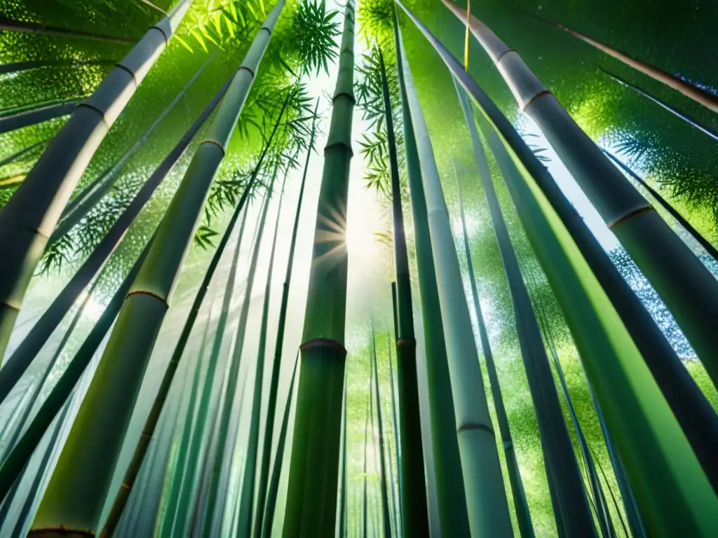 Un bosque de bambú bañado por la luz del sol, ideal para la construcción sostenible con bambú