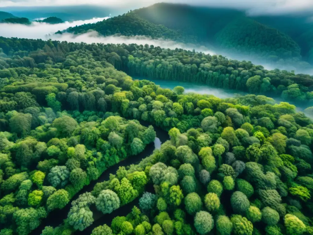 Un bosque exuberante con diversa flora y fauna en armonía