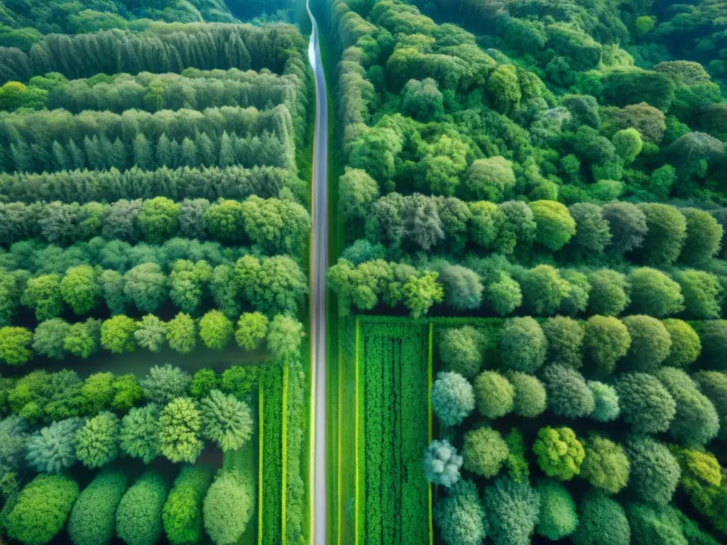 Un bosque exuberante y vibrante se extiende hasta el horizonte, reflejando la importancia de la vida sostenible minimizando huella ecológica