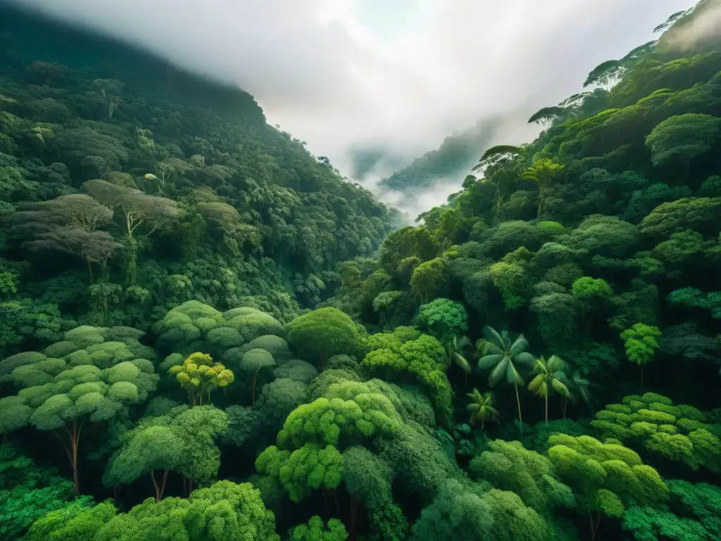 Un bosque lluvioso exuberante, con una paleta de verdes creando un tapiz natural