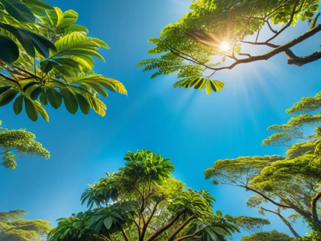 Un bosque vibrante con aves coloridas destaca los Beneficios de los paneles solares