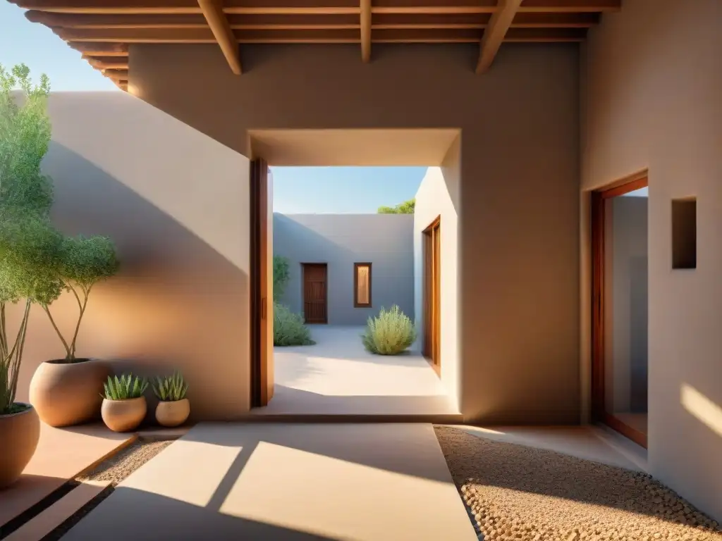 Una casa de adobe tradicional en clima cálido, con ventilación natural para refrigeración eficiente