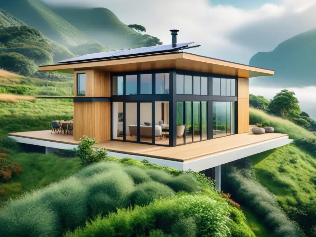 Casa ecoamigable con materiales construcción eficiencia energética en entorno natural