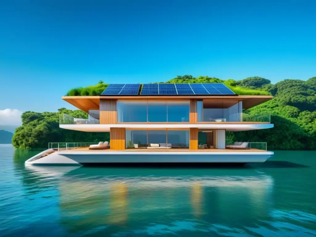 Una casa flotante ecológica innovadora en armonía con la naturaleza: solar, agua y vegetación