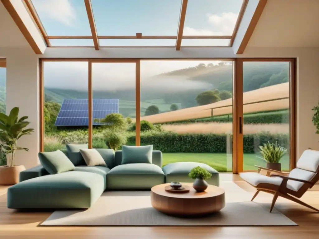 Una casa inteligente ecofriendly con sistema de automatización y paneles solares, uniendo tecnología y naturaleza