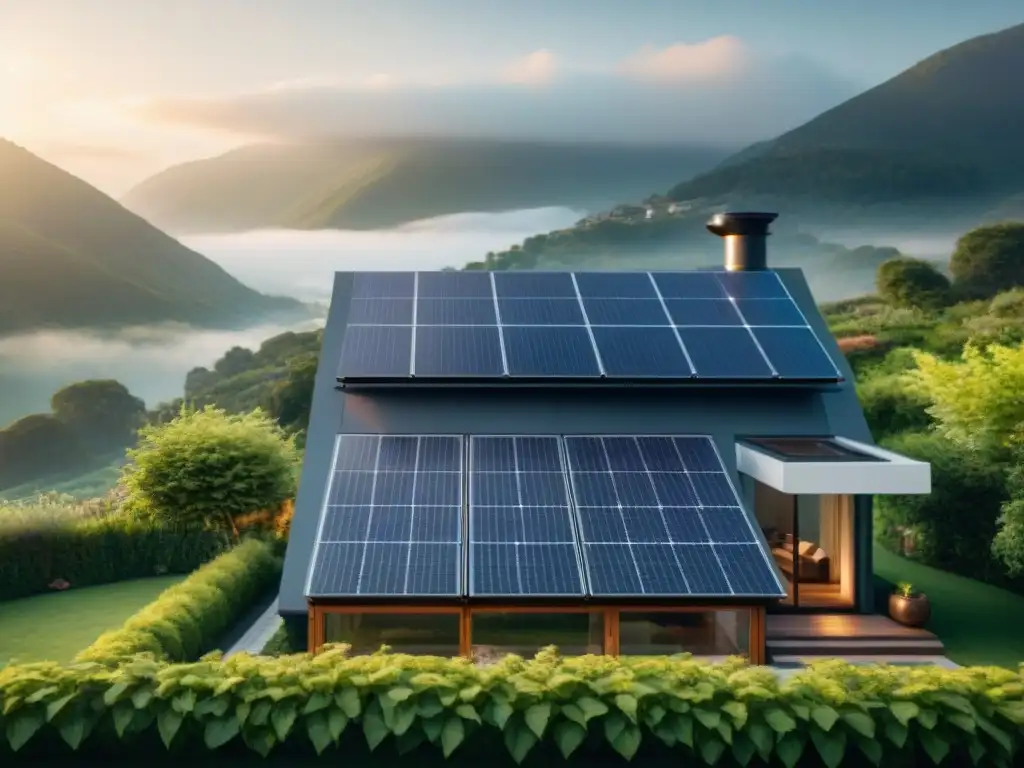 Casa inteligente con IA y energía solar en entorno natural