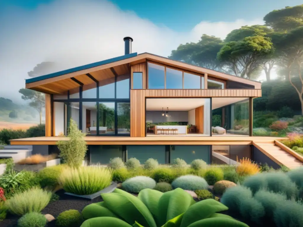 Una casa inteligente sostenible con tecnología avanzada y diseño ecofriendly