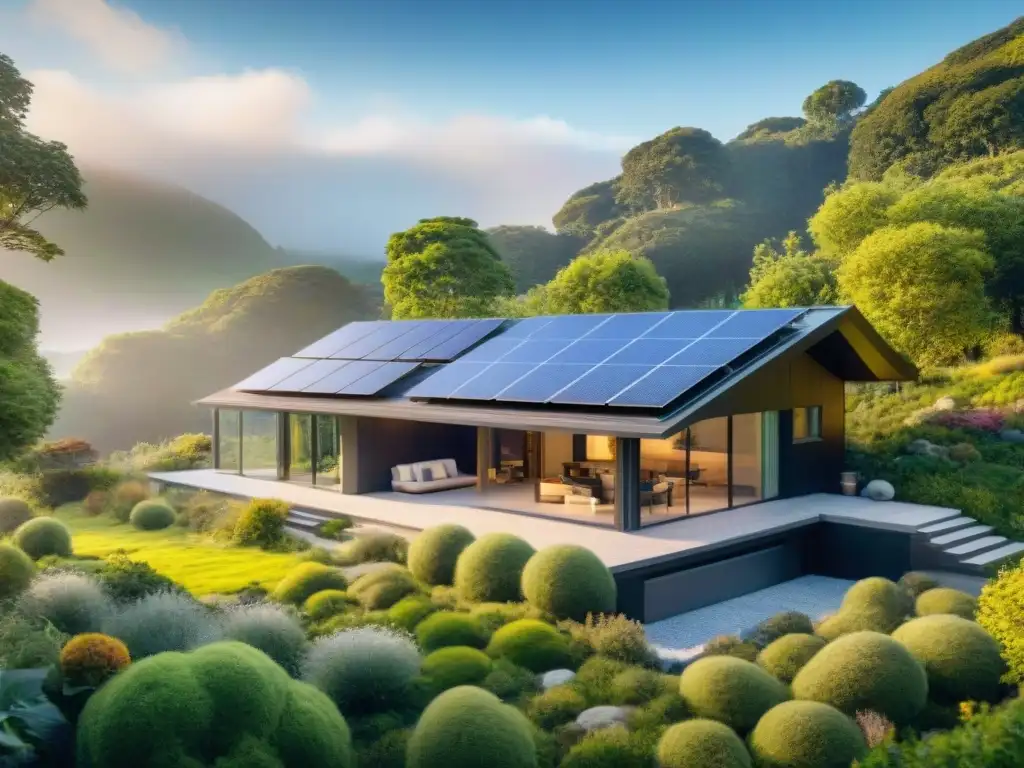 Una casa verde innovadora con energía renovable y diseño eco-friendly