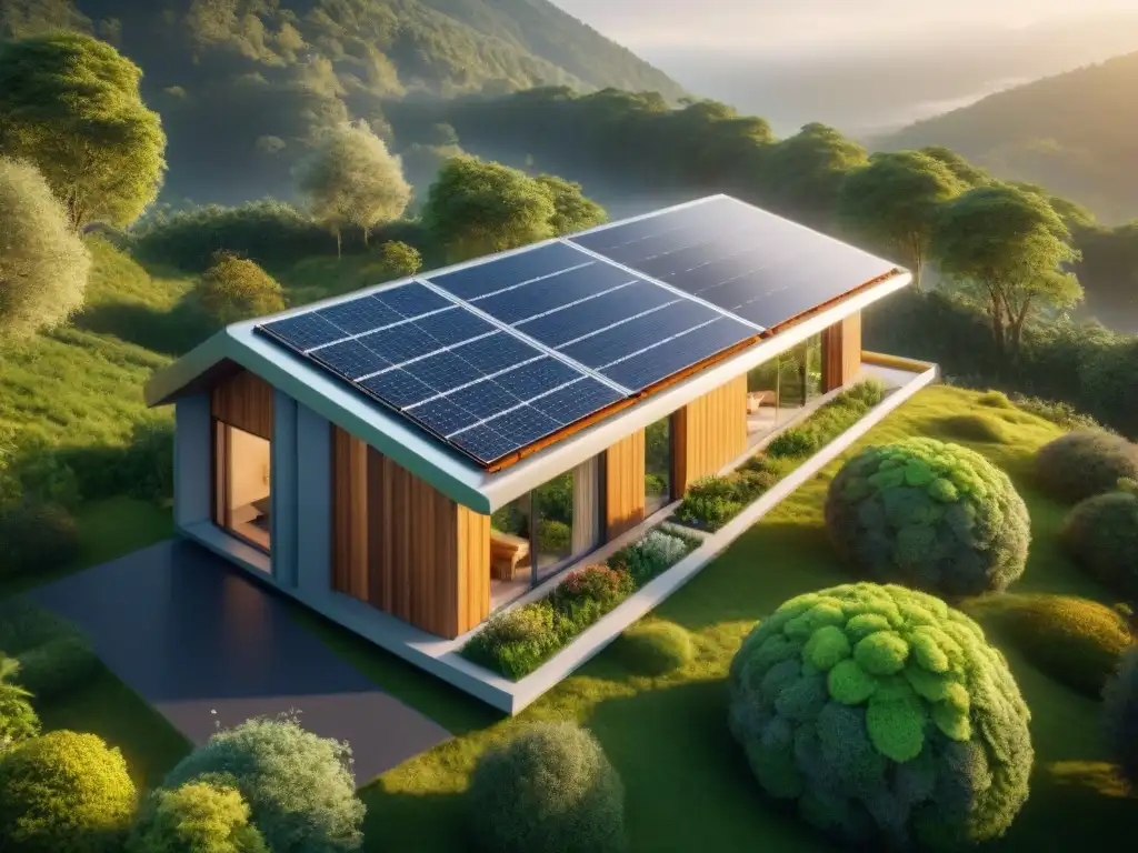 Casas autosuficientes en armonía con la naturaleza y tecnología verde innovadora