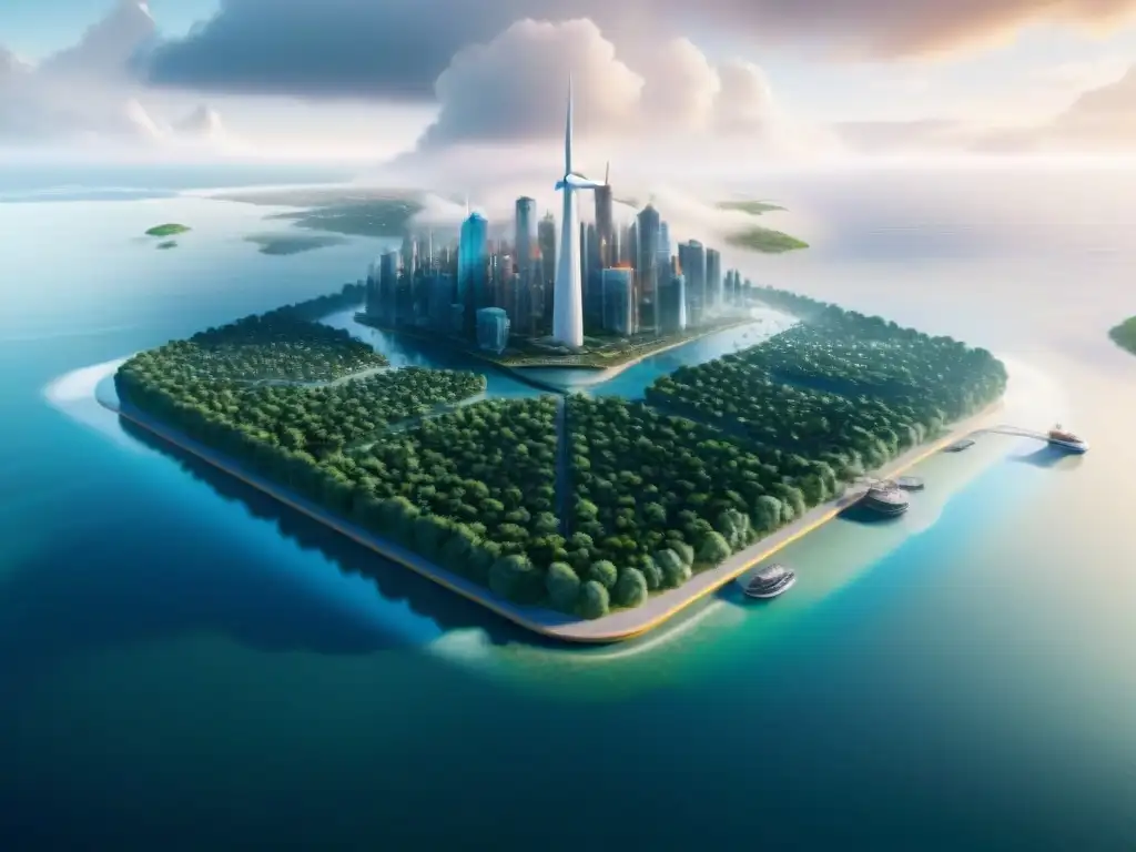 Metrópolis flotante del futuro: innovación y sostenibilidad en armonía Ciudad flotante futurista: innovación y sostenibilidad en solución al nivel del mar