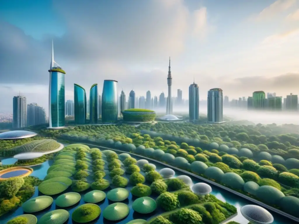 Una ciudad futurista sostenible con innovadores diseños arquitectónicos verdes