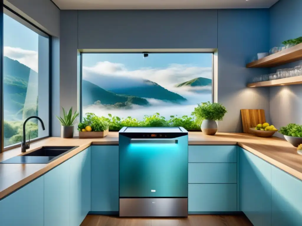 Una cocina moderna con electrodomésticos eco amigables en un ambiente luminoso y natural