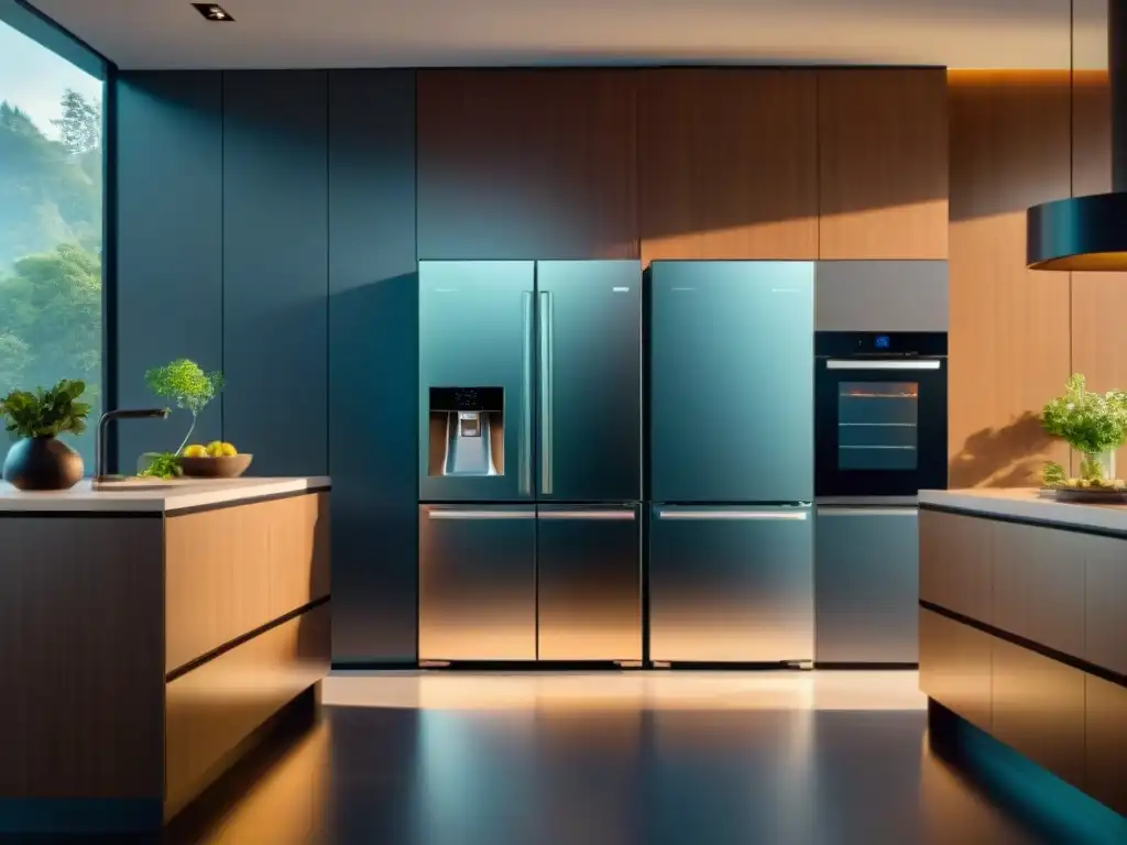 Cocina moderna con electrodomésticos eficiencia energética innovadores en un ambiente luminoso y elegante