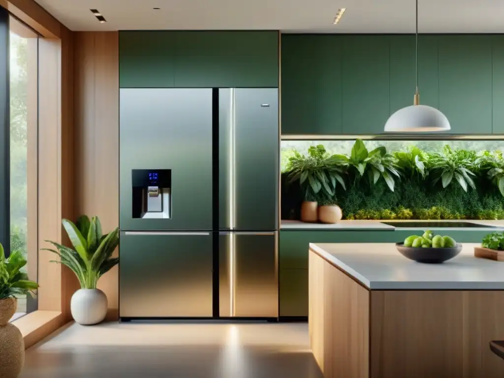 Cocina moderna con electrodomésticos inteligentes en vivienda verde