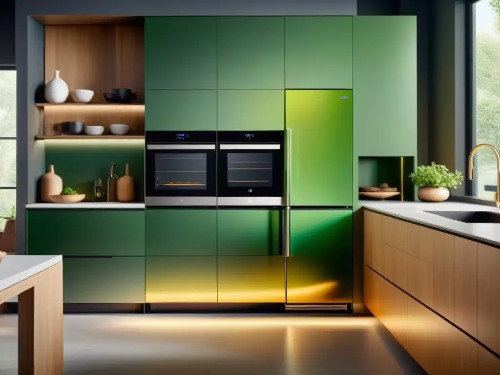 Una cocina moderna con innovaciones electrodomésticos eficiencia energética en un ambiente sostenible y elegante