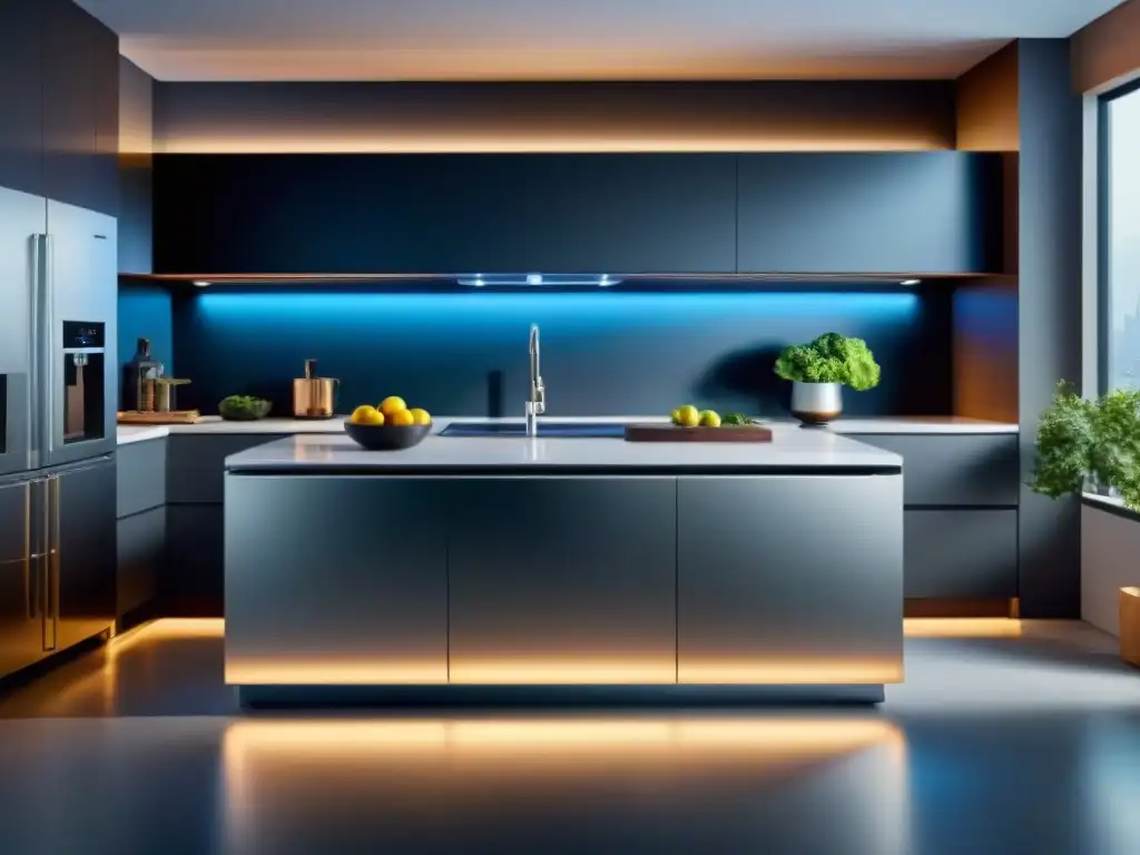 Una cocina moderna con innovaciones electrodomésticos eficiencia energética, iluminada con luz suave