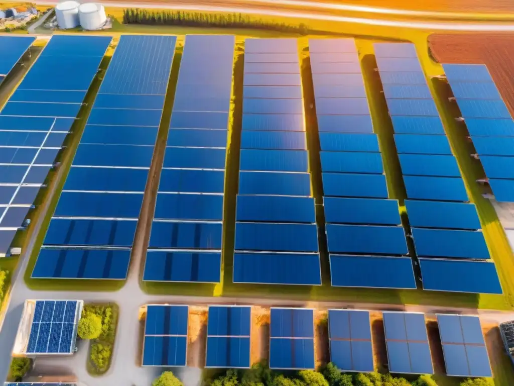 Un complejo industrial con paneles solares relucientes bajo cielo azul