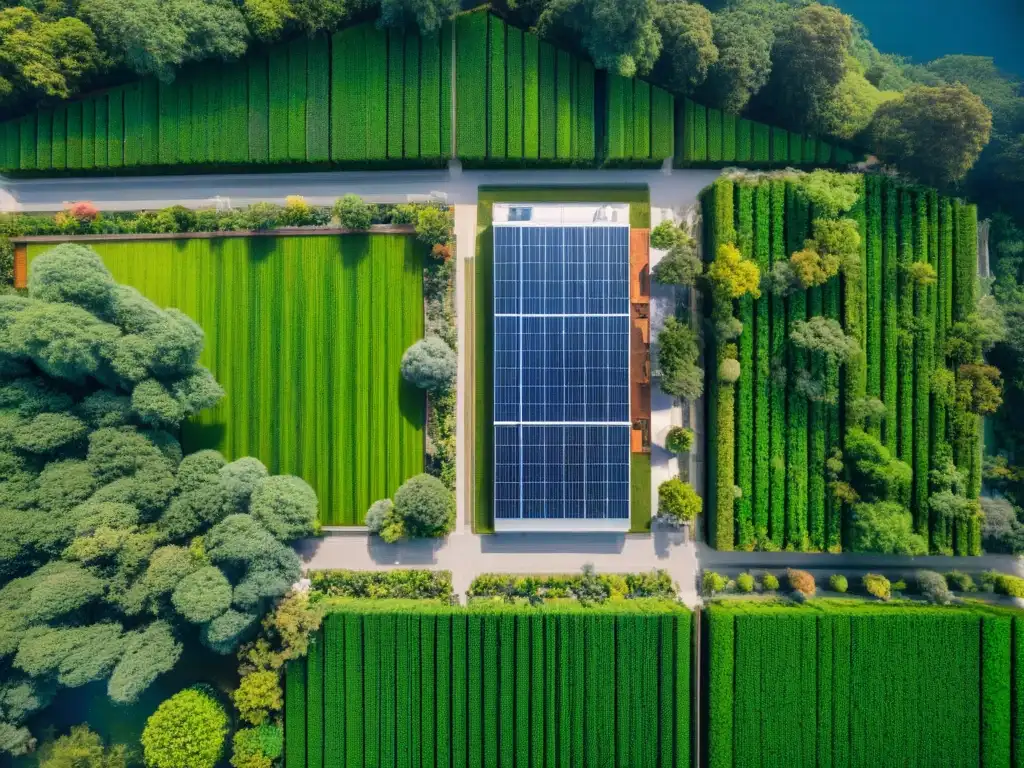 Complejo residencial ecológico con paneles solares y espacios verdes integrados