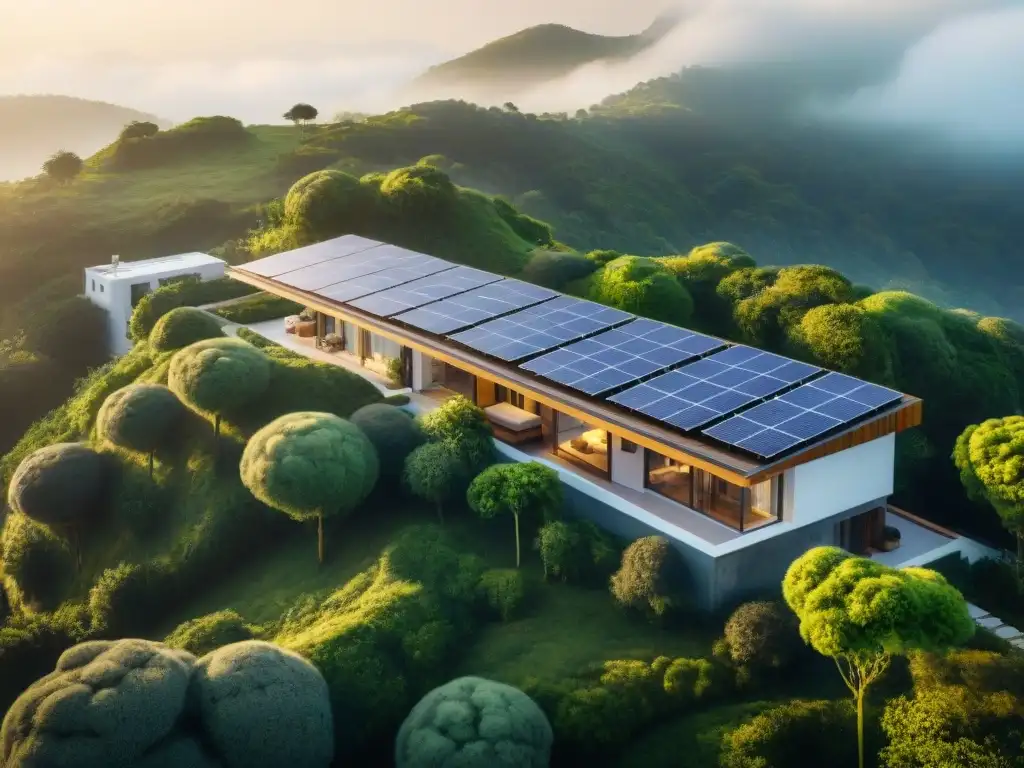Un complejo de viviendas sostenibles integrado con la naturaleza, mostrando innovadoras tendencias y desafíos en la arquitectura ecoamigable