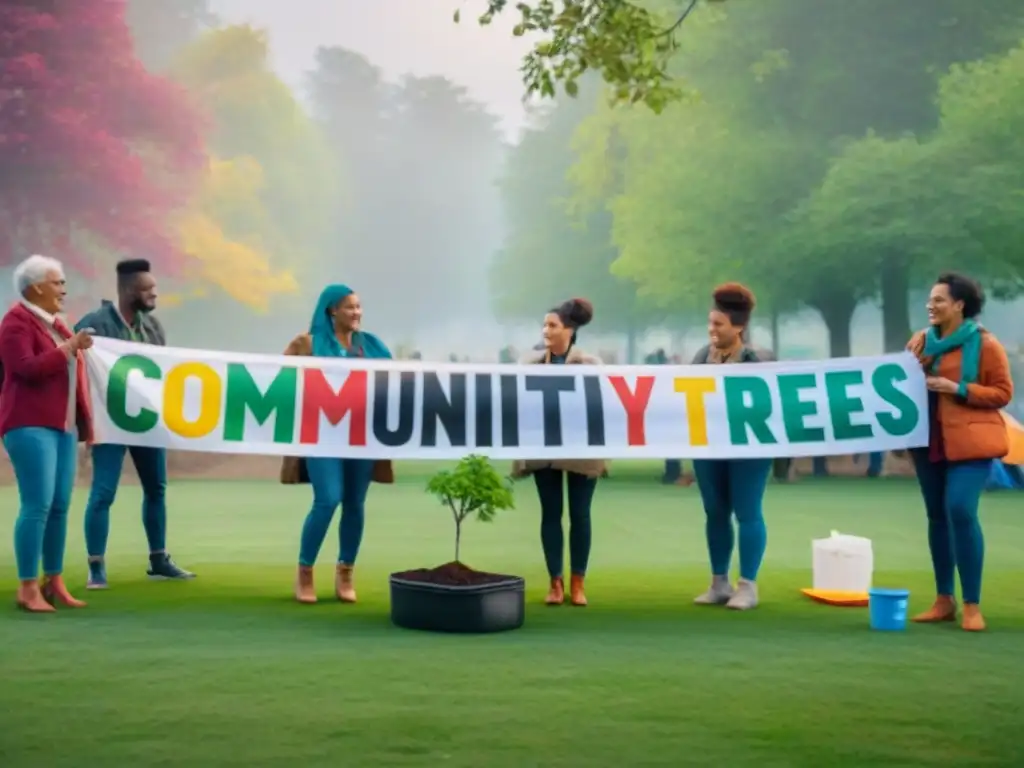 Comunidad diversa participando en talleres de proyectos sostenibles para comunidades locales en parque