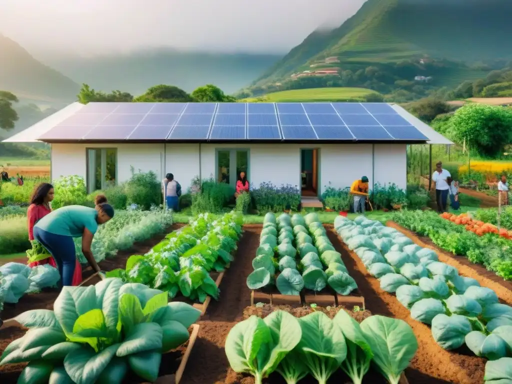Comunidad sostenible cultivando la armonía con la naturaleza Una comunidad unida en un jardín sostenible