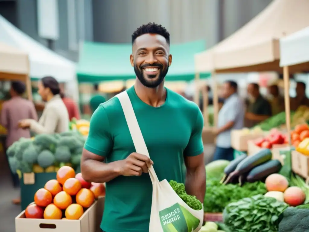 Consumidores felices en mercado sostenible con anuncios verdes efectivos para ROI