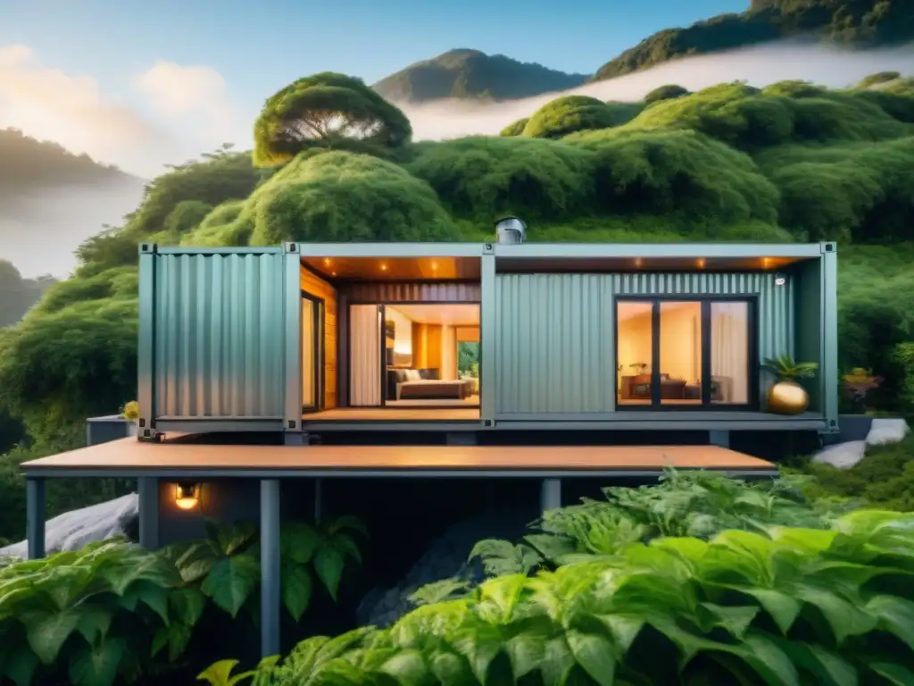 Casa contenedor sostenible con diseño innovador integrado en la naturaleza