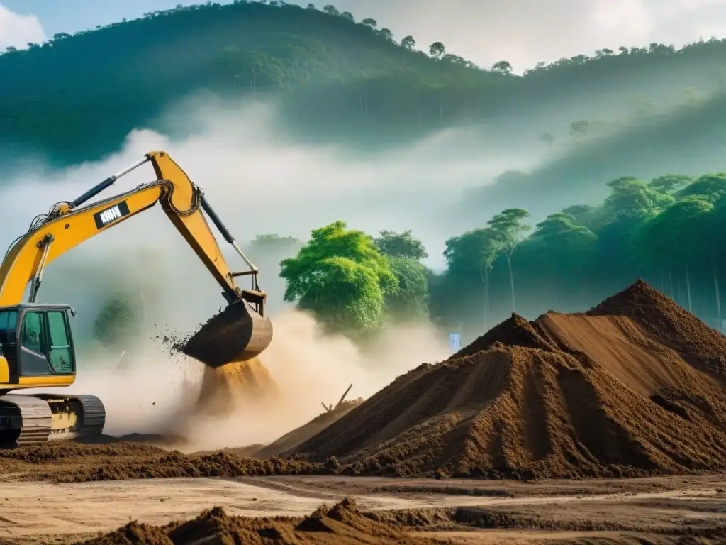 Contraste impactante entre naturaleza y urbanización, máquinas arrasan árboles