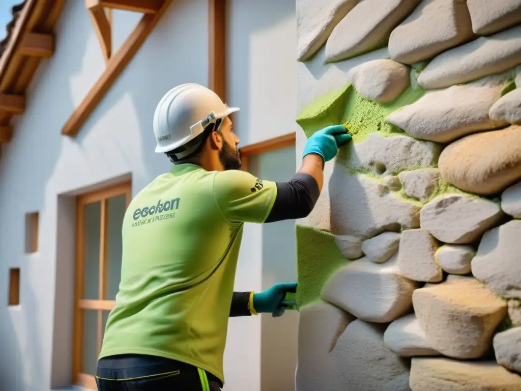 Detallada restauración de edificio histórico con cal ecológica resalta técnicas tradicionales