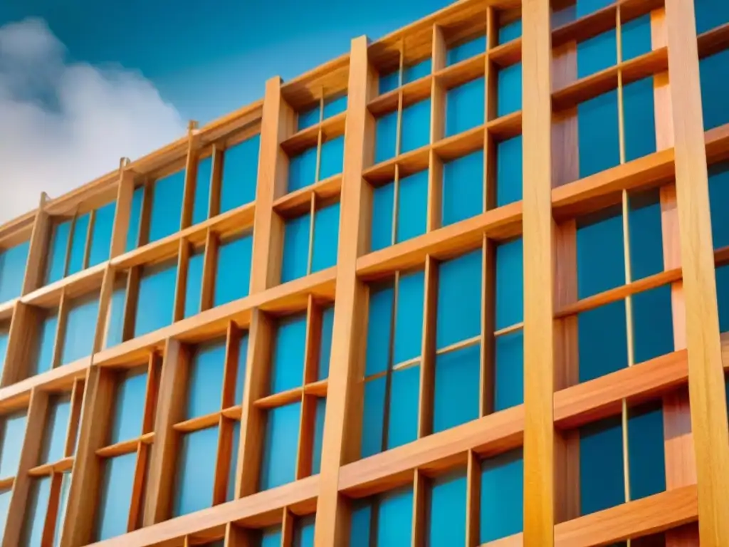 Detalle de edificio sostenible de madera modificada para construcción sostenible