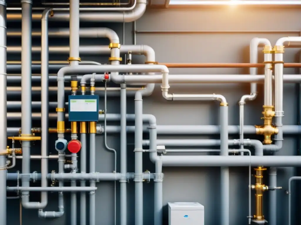 Reciclaje de aguas grises: sistema eficiente en edificio comercial Detalle del manejo de aguas grises sostenible en edificio comercial moderno, con ingenieros y técnicos supervisando el proceso
