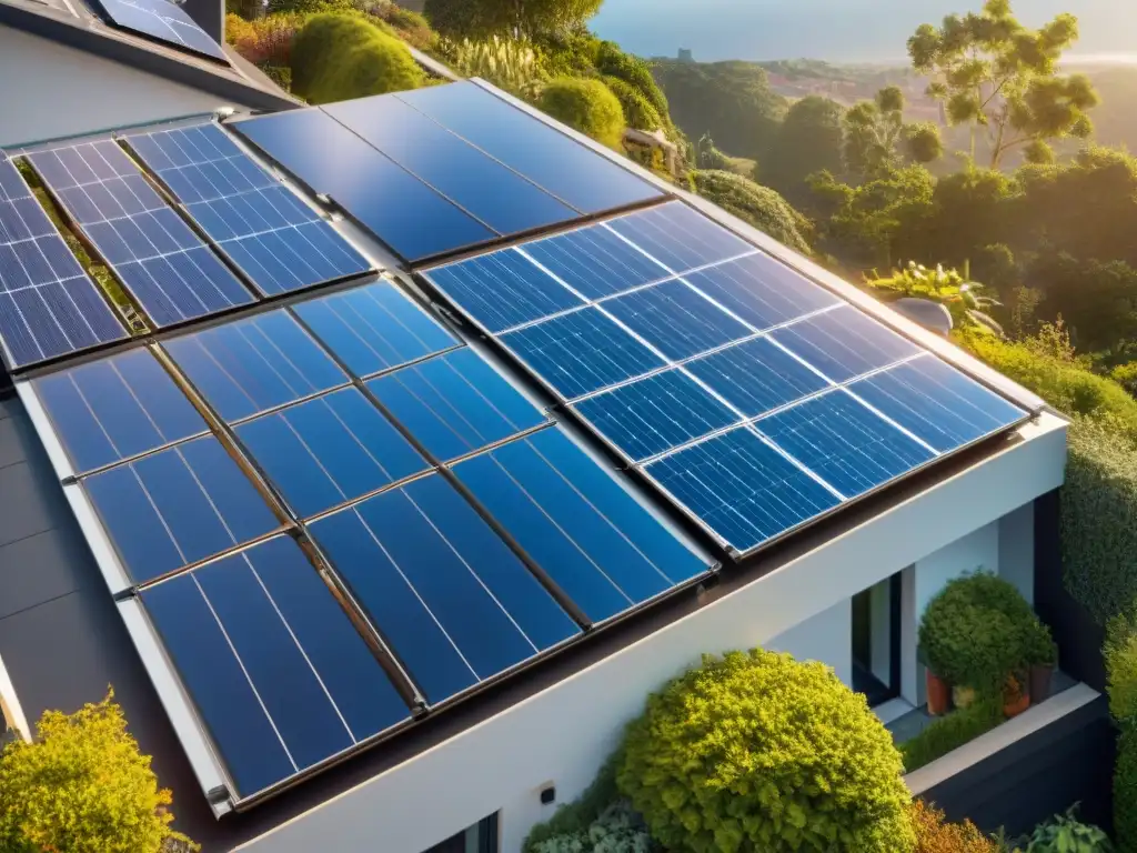 Detalle solar en casa suburbana con microredes energía distribución viviendas