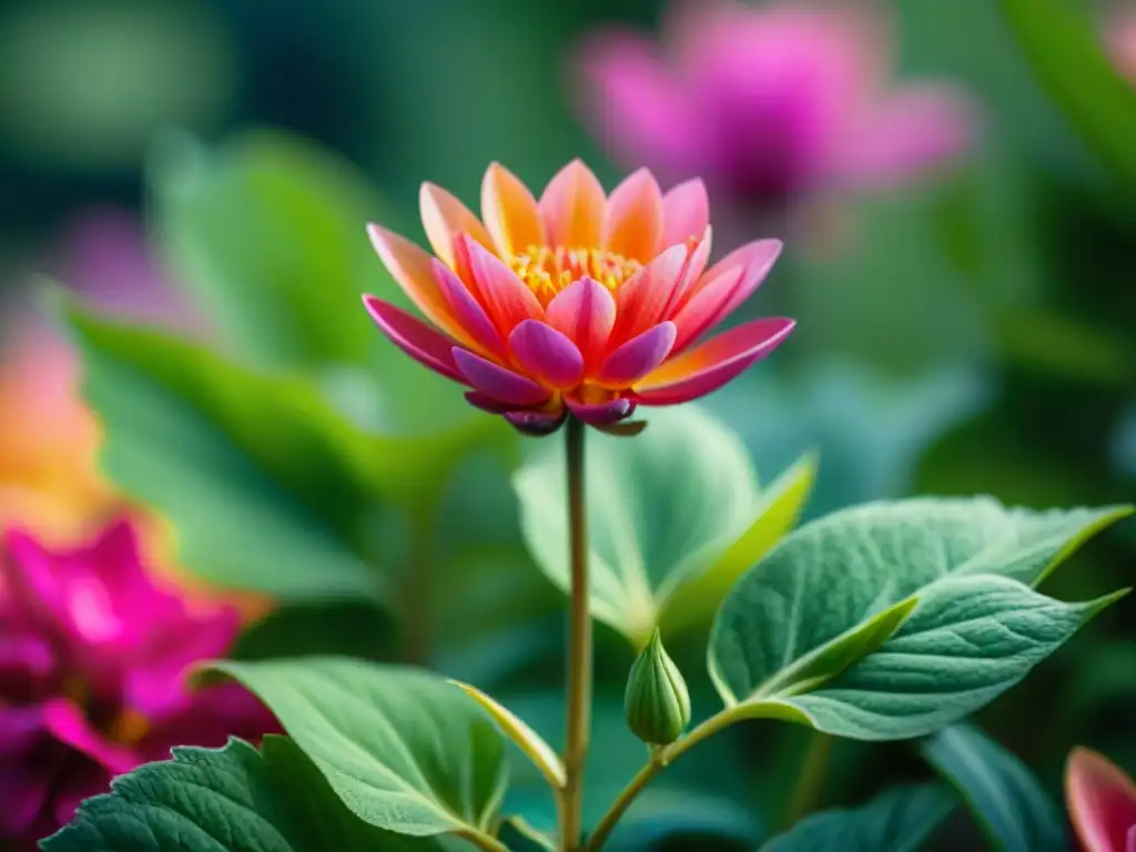 Detalle vibrante de una flor en un jardín sostenible: ciclo de vida