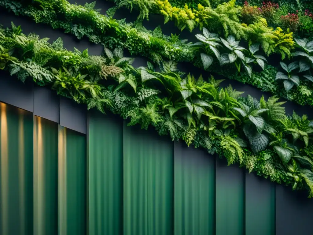 Detalles exuberantes de un muro verde interior, diseño biofílico para salud mejorada